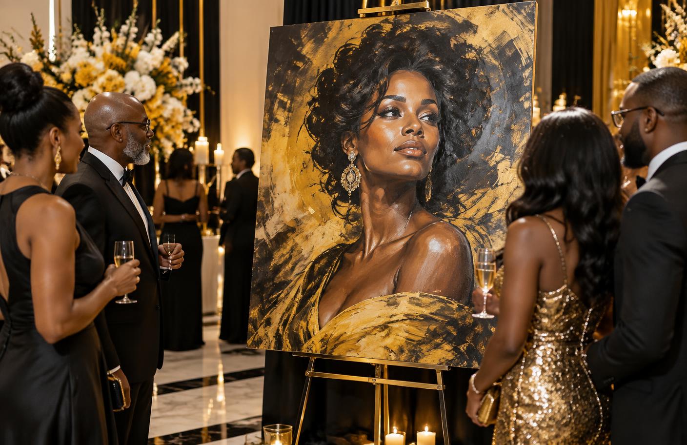 A celebrant portrait attracting guests at a gala